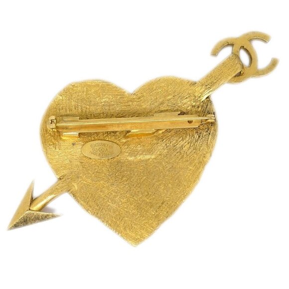 Chanel Gold Bow And Arrow Heart Brooch Pin 93A 113285 - Picture 2 of 4